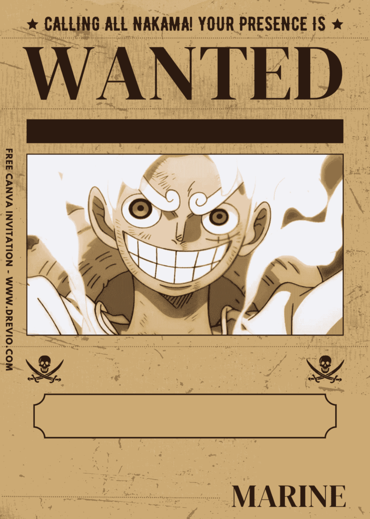 Free and Editable One Piece Luffy in Elbaph Island Birthday Invitation Templates Made in Canva. Customize Online for free