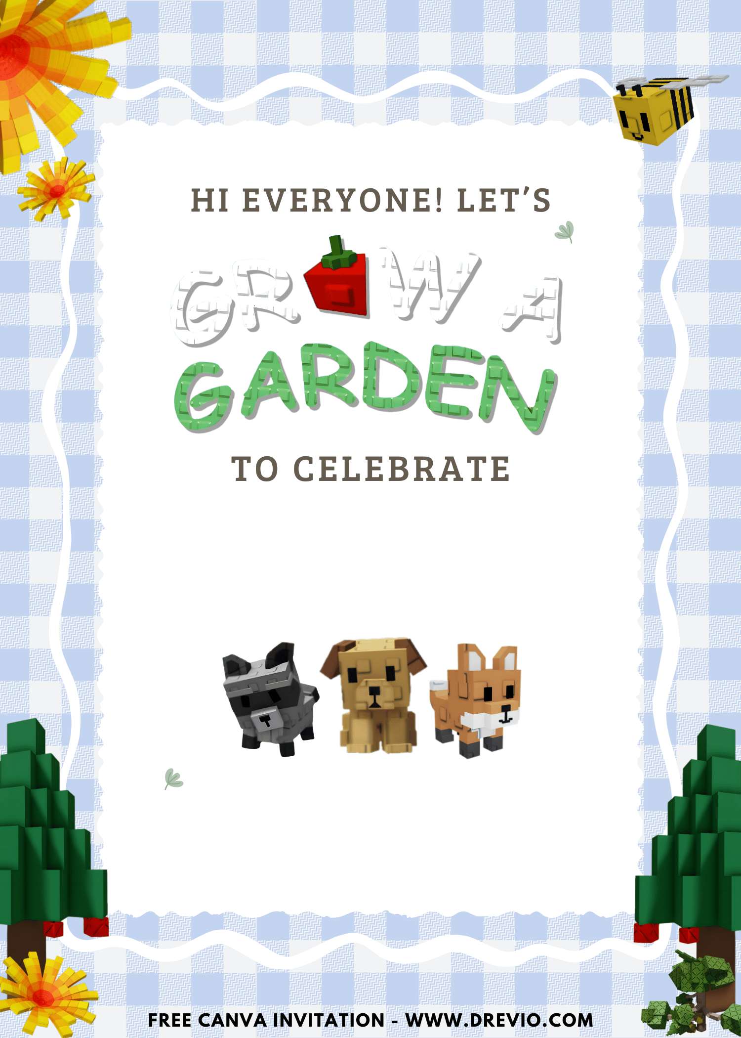 Free and Editable Lovely Cute Roblox Grow A Garden Birthday Invitation Templates Made in Canva. Customize Online for free