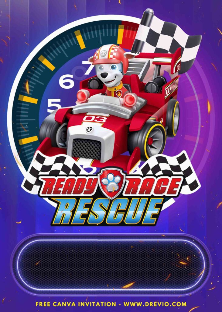 Free and Editable Epic Marshall PAW Patrol Ready Race Rescue Birthday Invitation Templates Made in Canva. Customize Online for free