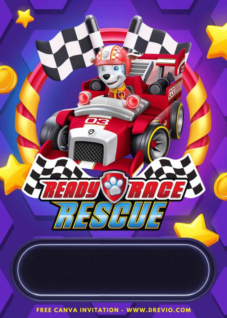 Free and Editable PAW Patrol Ready Race Rescue Marshall Birthday Invitation Templates Made in Canva. Customize Online for free
