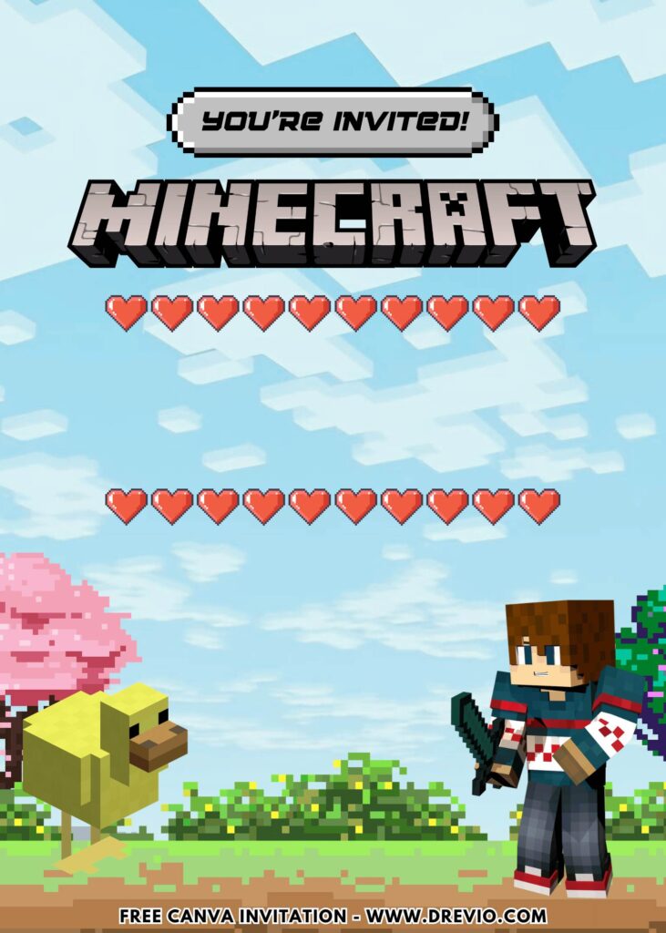 Free and Editable Minecraft Creeper Birthday Invitation Templates Made in Canva. Customize Online for free