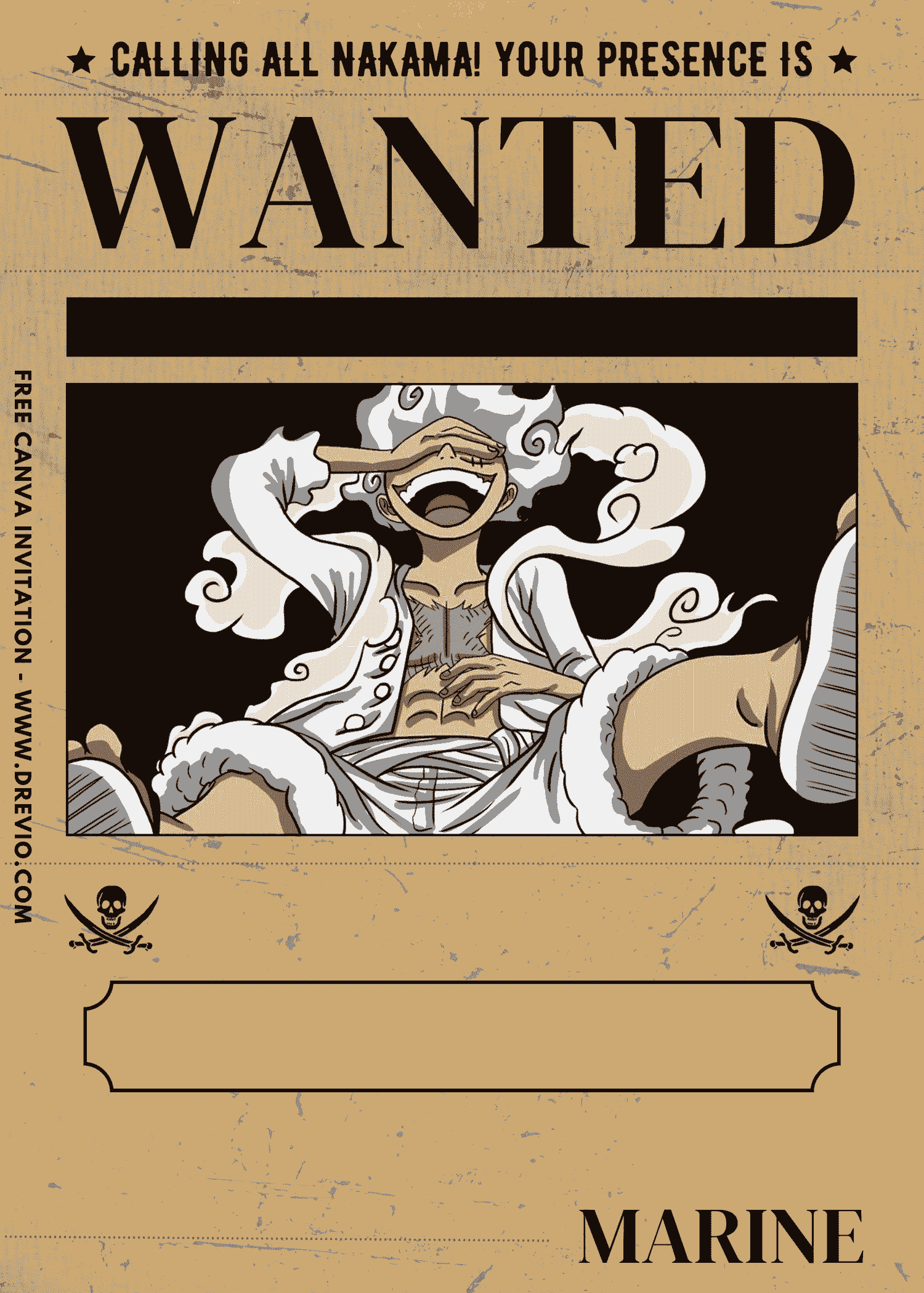 Free and Editable One Piece Luffy Gear 5 Birthday Invitation Templates Made in Canva. Customize Online for free