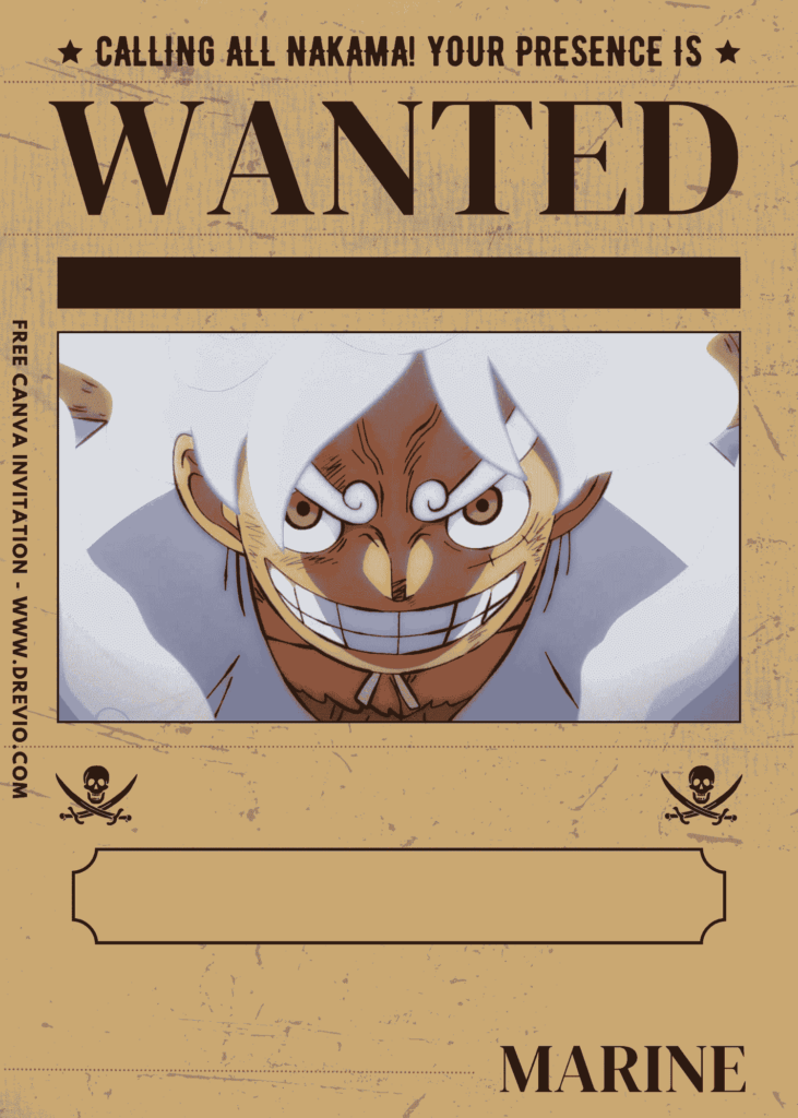 Free and Editable Furious Luffy Gear 5 One Piece Birthday Invitation Templates Made in Canva. Customize Online for free