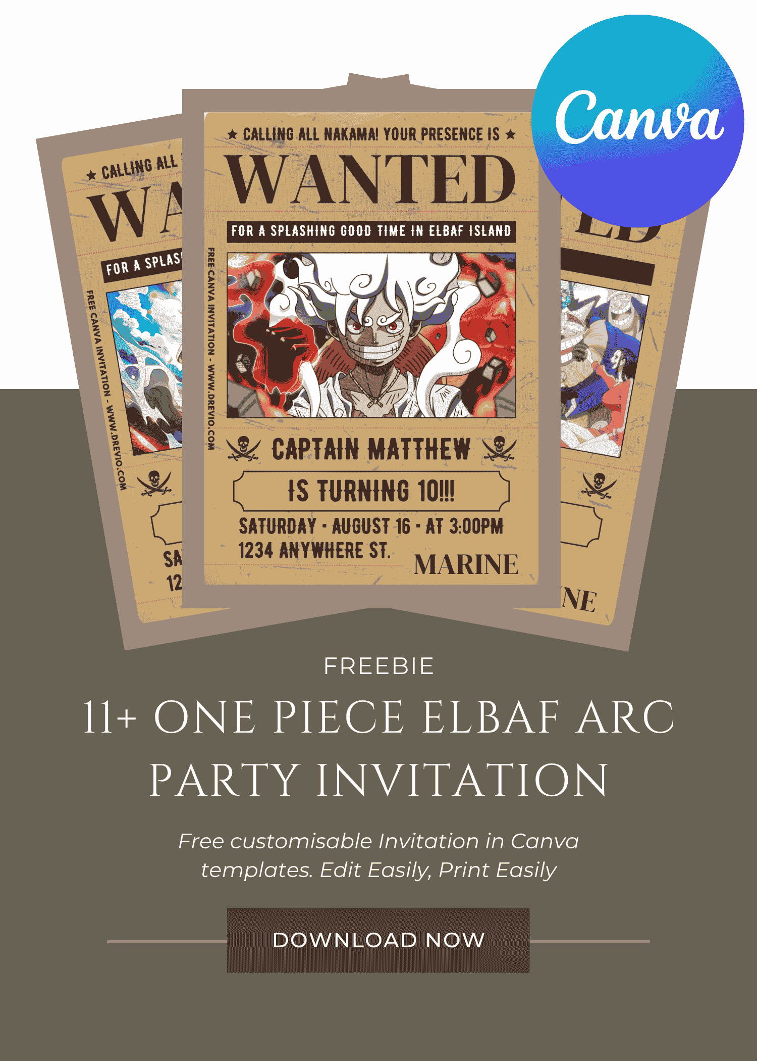 Free and Editable One Piece Birthday Invitation Templates Made in Canva. Customize Online for free