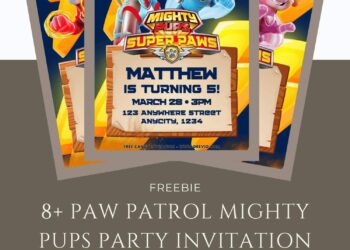 Free and Editable Awesome PAW Patrol Mighty Pups Super PAWS Birthday Invitation Templates Made in Canva. Customize Online for free