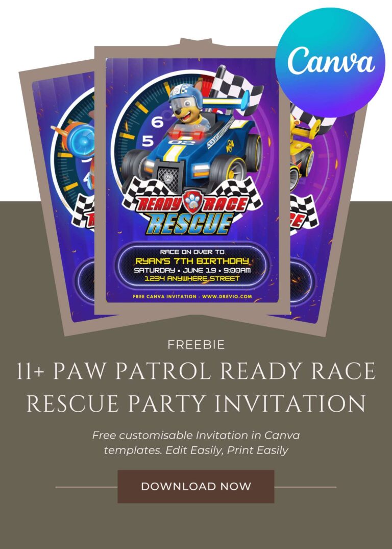 Free and Editable Epic PAW Patrol Ready Race Rescue Kids Birthday Invitation Templates Made in Canva. Customize Online for free