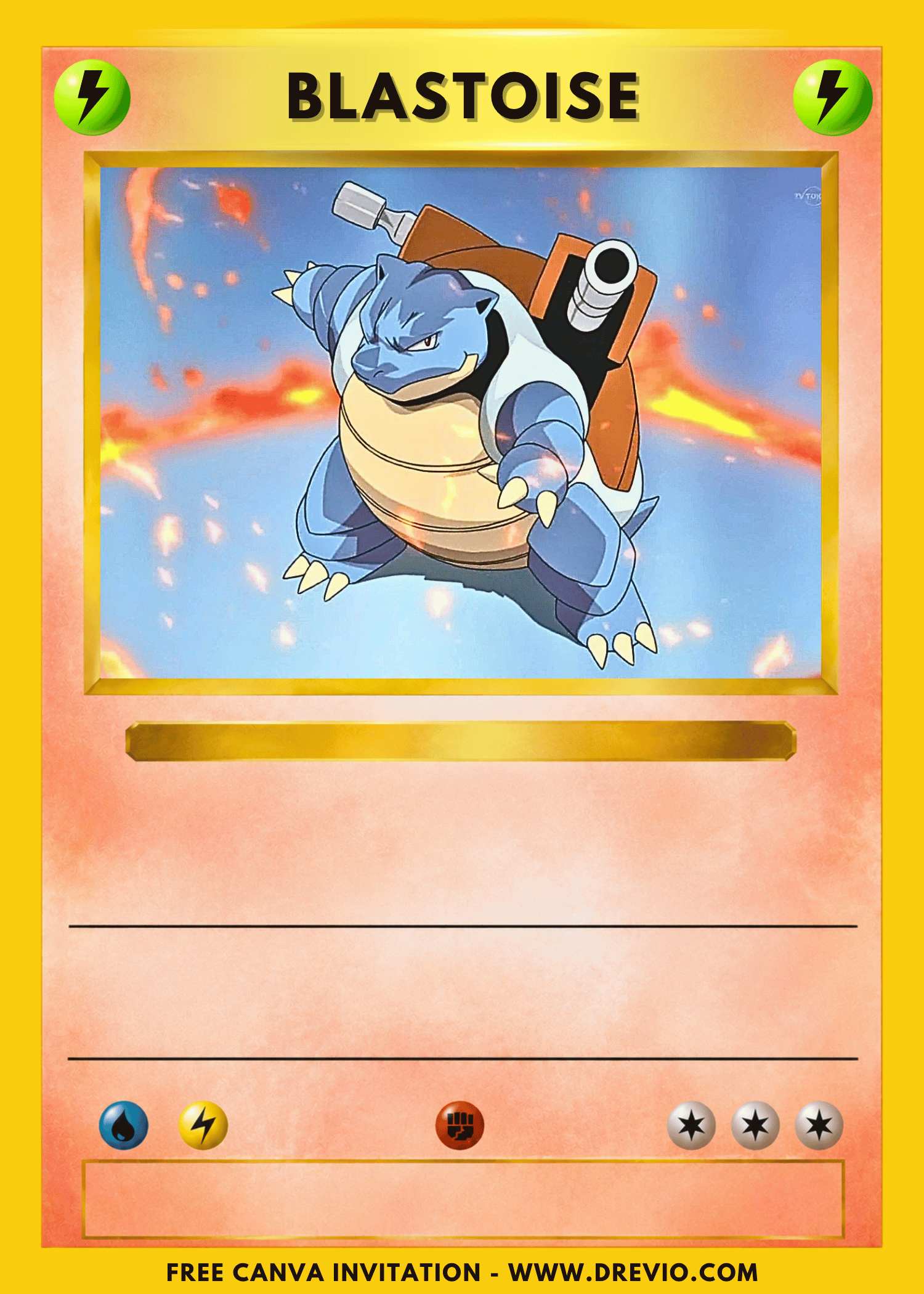Free and Editable Pokemon Blastoise Card Birthday Invitation Templates Made in Canva. Customize Online for free