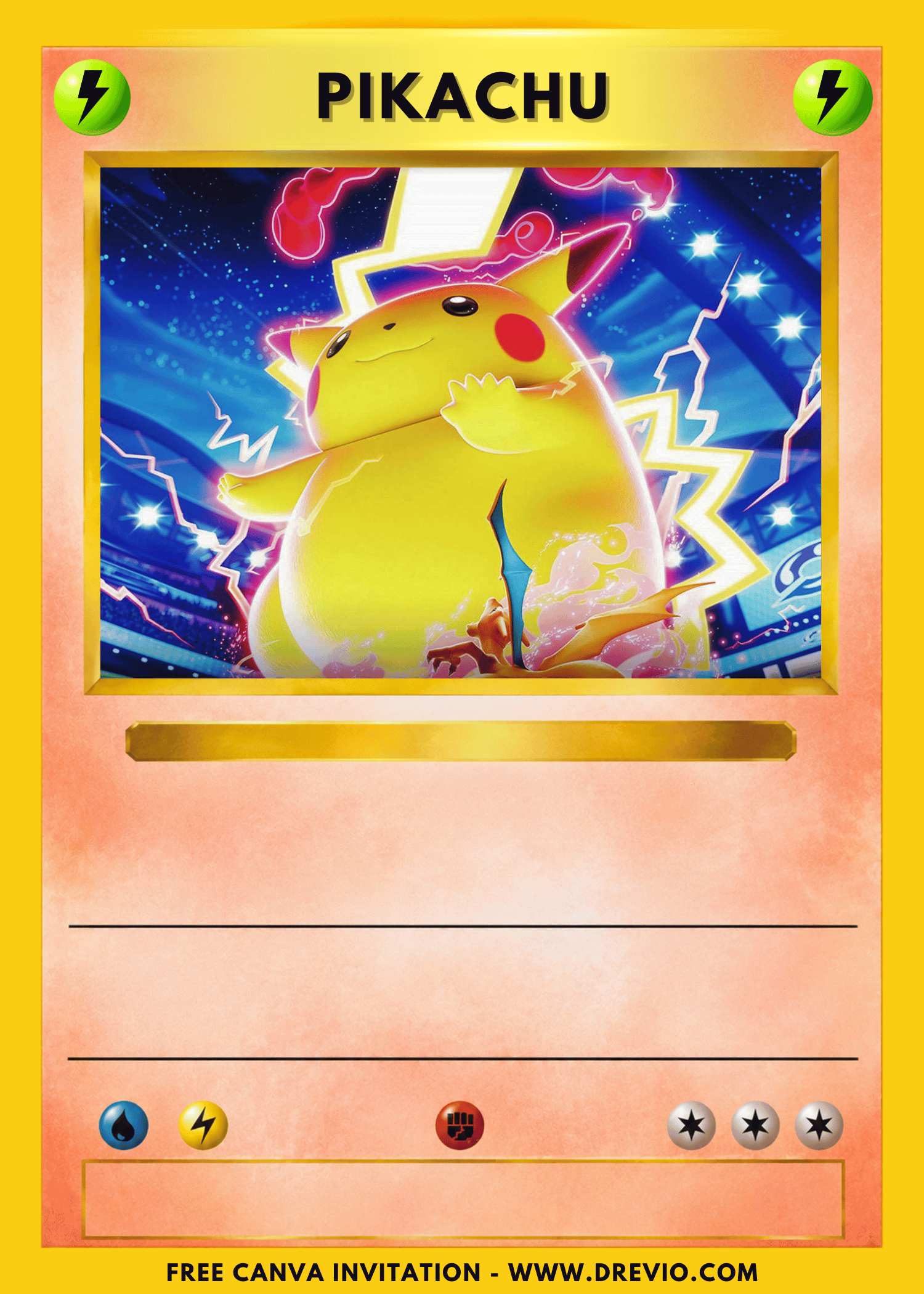 Free and Editable Pokemon Pikachu V Card Birthday Invitation Templates Made in Canva. Customize Online for free