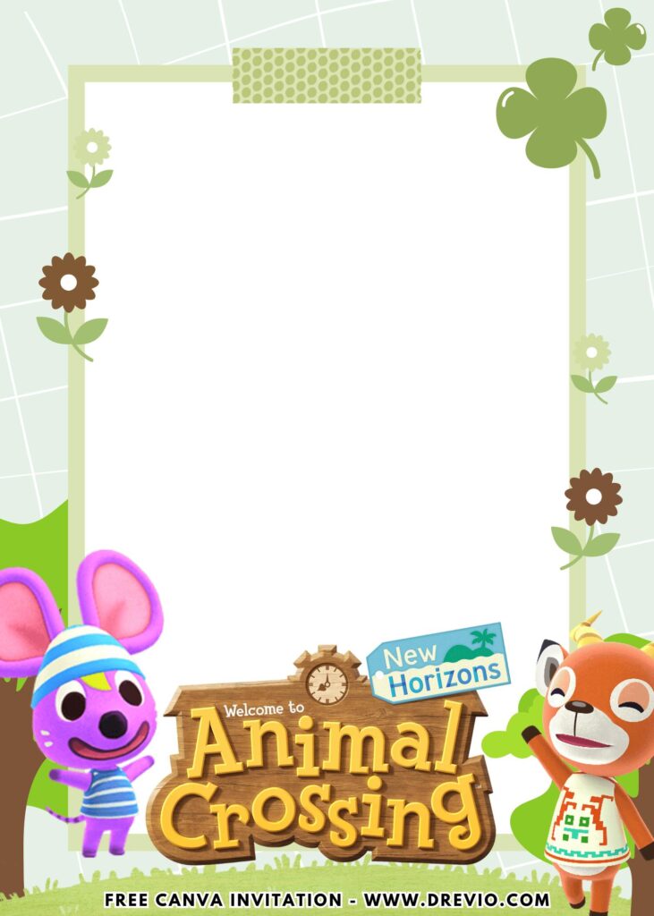 Free and Editable Animal Crossing Deer and Mouse Birthday Invitation Templates Made in Canva. Customize Online for free
