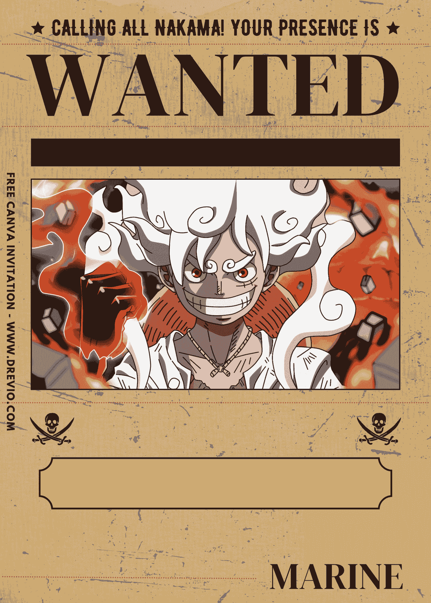 Free and Editable Epic Straw Hat Pirate One Piece Birthday Invitation Templates Made in Canva. Customize Online for free