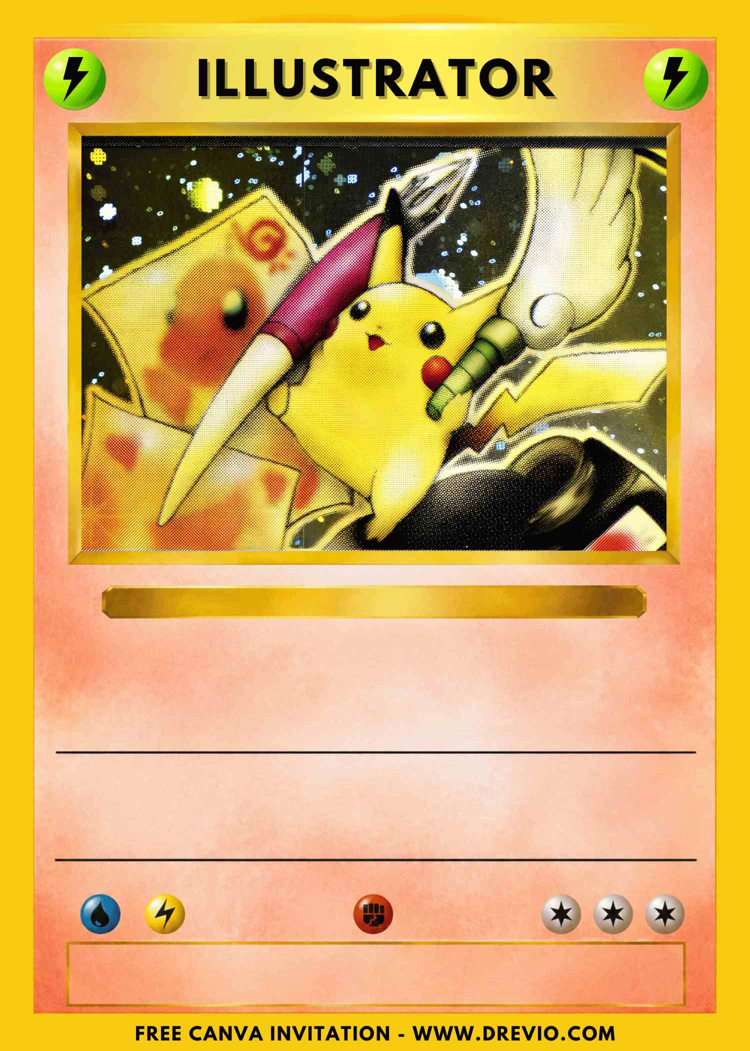 Free and Editable Ultimate Rare Pokemon Pikachu Illustrator Card Birthday Invitation Templates Made in Canva. Customize Online for free
