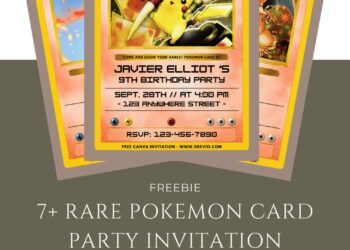 Free and Editable Rare Pokemon Card Birthday Invitation Templates Made in Canva. Customize Online for free