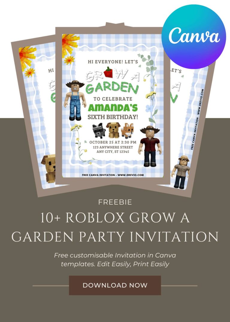 Free and Editable Roblox Grow A Garden Birthday Invitation Templates Made in Canva. Customize Online for free