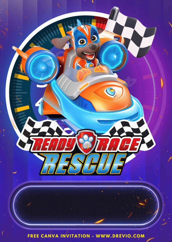 Free and Editable Epic Zuma Kart PAW Patrol Ready Race Rescue Birthday Invitation Templates Made in Canva. Customize Online for free