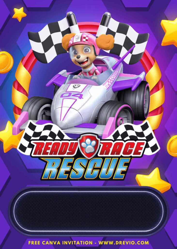 Free and Editable PAW Patrol Ready Race Rescue Skye Birthday Invitation Templates Made in Canva. Customize Online for free
