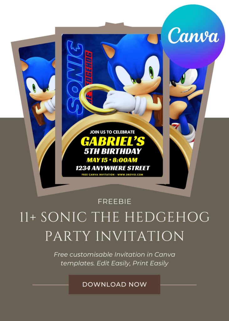 Free and Editable Ultimate Sonic the Hedgehog Birthday Invitation Templates Made in Canva. Customize Online for free