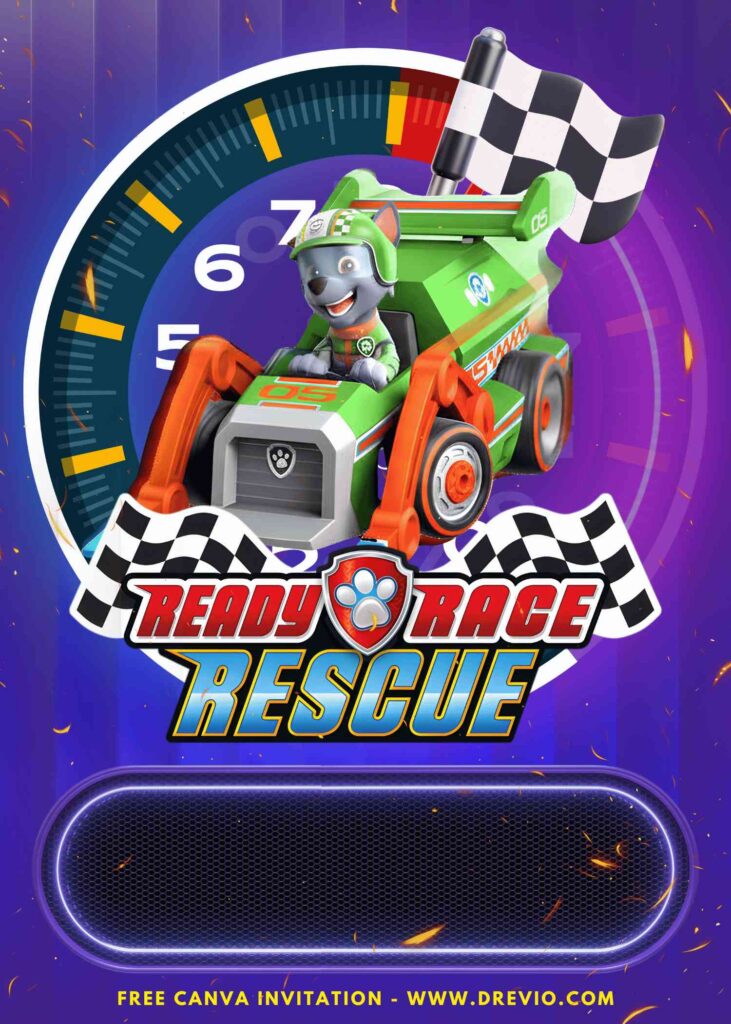 Free and Editable Epic Zuma PAW Patrol Ready Race Rescue Birthday Invitation Templates Made in Canva. Customize Online for free