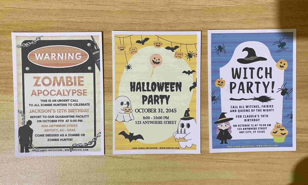 Preview of Zombie Apocalypse, Haunted Witch House, and Spooky Halloween Ghost Birthday Invitation Printed on A7 5x7 250gsm 80lb Matte Cardstock Paper