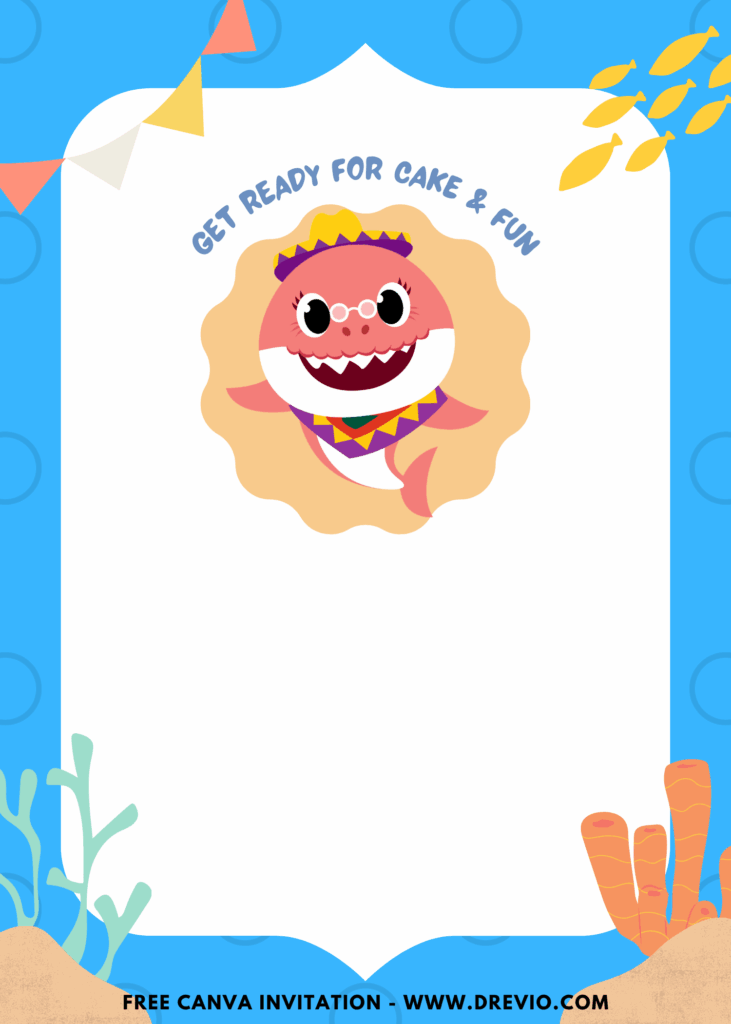 Free and Editable Mexican Baby Shark Birthday Invitation Templates Made in Canva. Customize Online for free