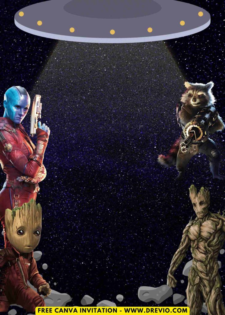 Free and Editable Guardians of Galaxy Kids Birthday Invitation Templates Made in Canva. Customize Online for free