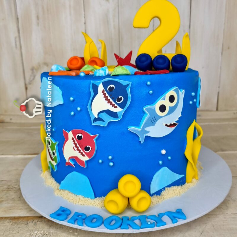 ocean blue baby shark birthday cake