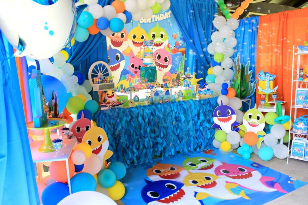 festive baby shark birthday party decor