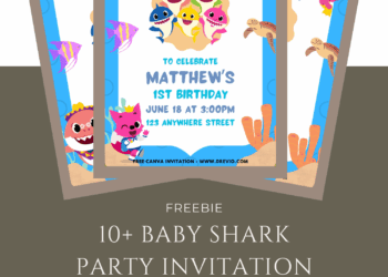 Free and Editable Fun Baby Shark Birthday Invitation Templates Made in Canva. Customize Online for free
