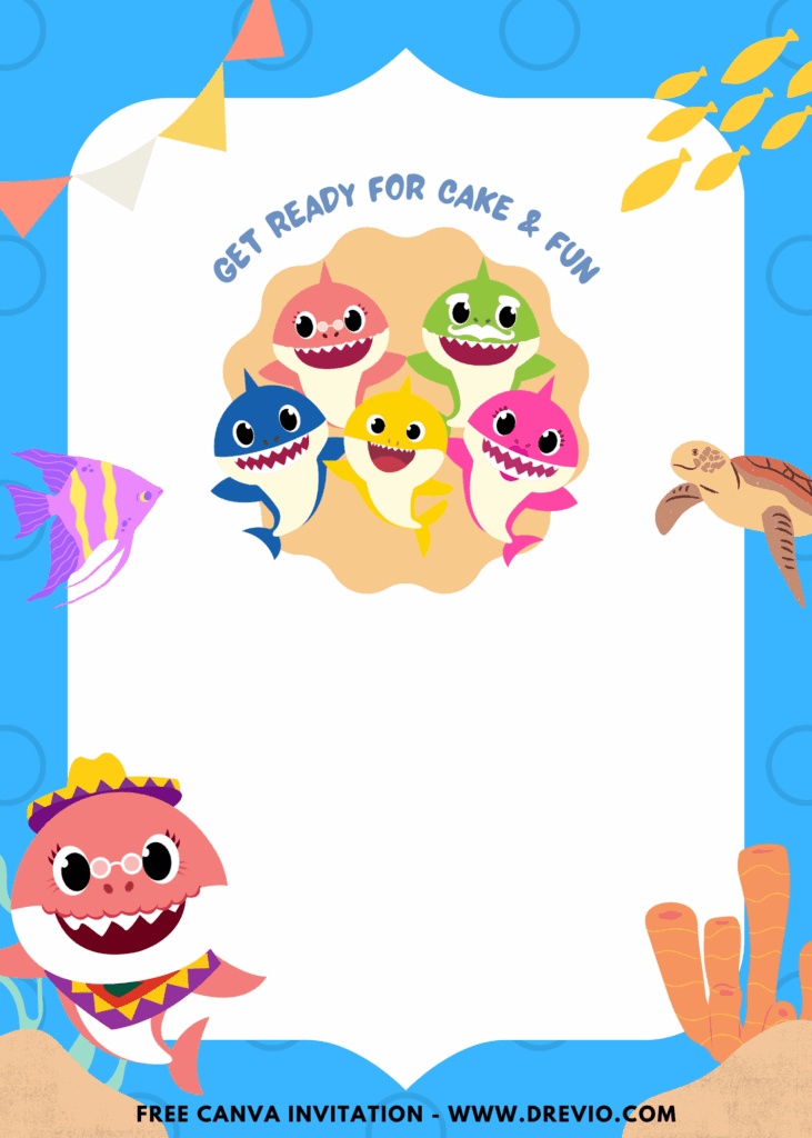 Free and Editable Under the Sea Baby Shark Birthday Invitation Templates Made in Canva. Customize Online for free