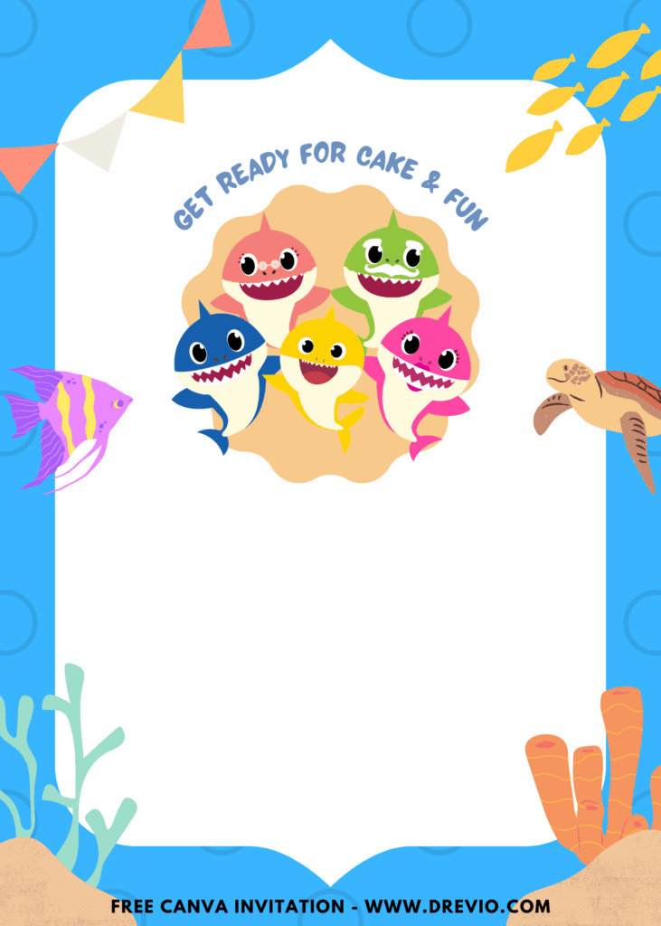 Free and Editable Lovely Cute Baby Shark Family Birthday Invitation Templates Made in Canva. Customize Online for free