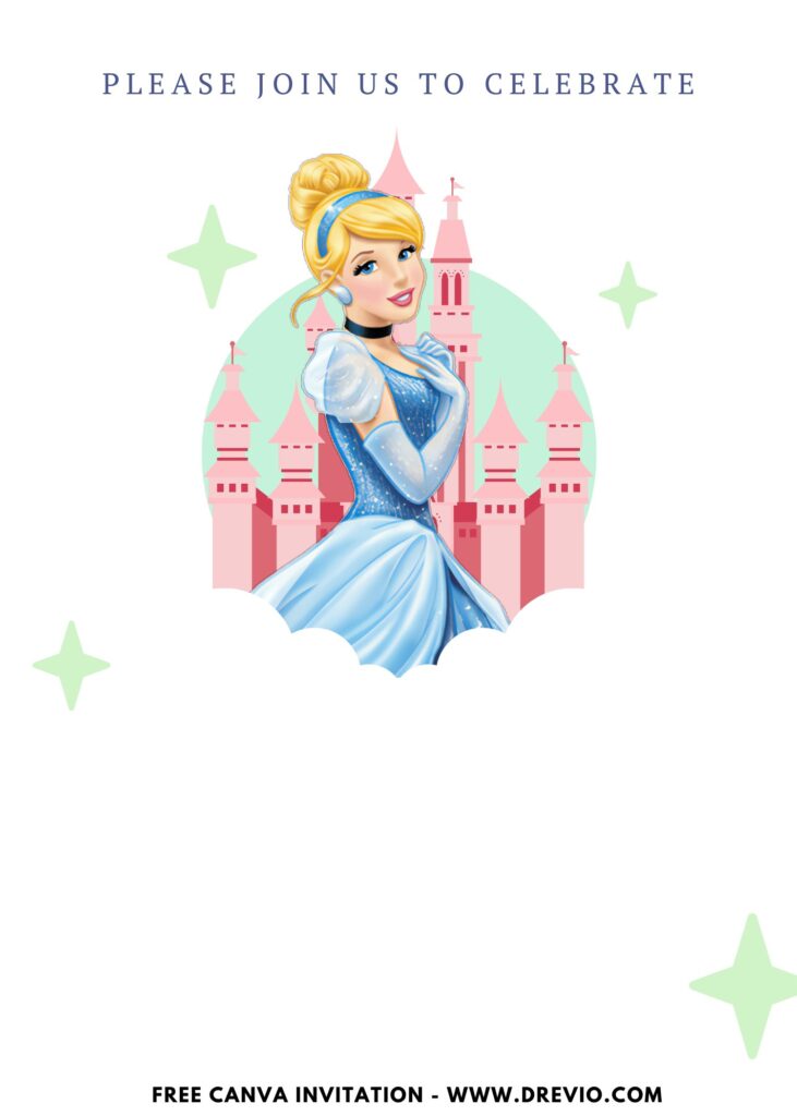 Free and Editable Princess Castle Cinderella Birthday Invitation Templates Made in Canva. Customize Online for free