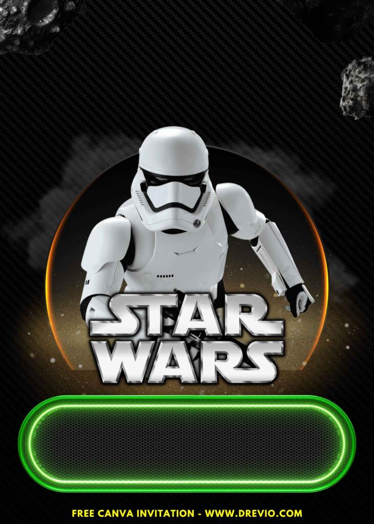 Free and Editable Cool Star Wars Darth Vader Galaxy Birthday Invitation Templates Made in Canva. Customize Online for free