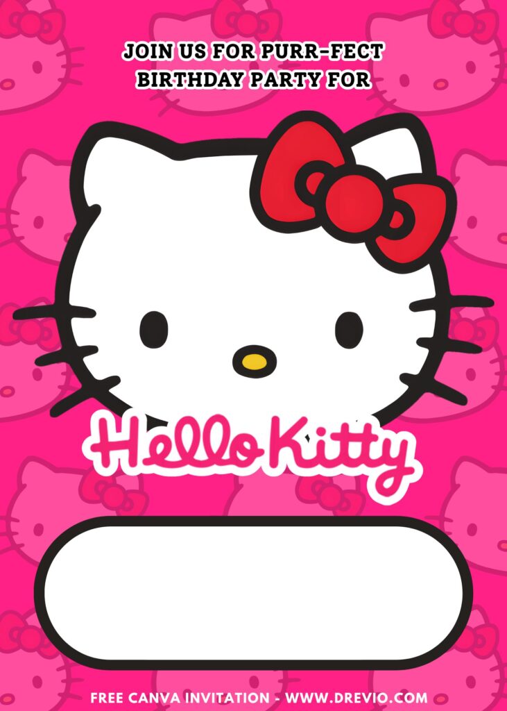 Free and Editable Hello Kitty Face Birthday Invitation Templates Made in Canva. Customize Online for free