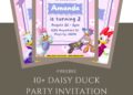 Free and Editable Disney Daisy Duck Birthday Invitation Templates Made in Canva. Customize Online for free