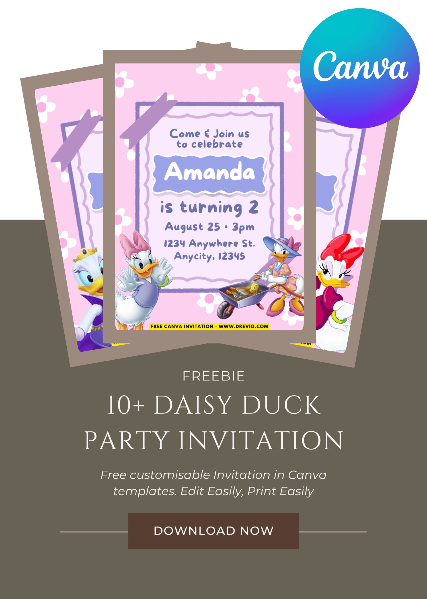 10+ Disney Daisy Duck Birthday Invitation (Editable Canva)