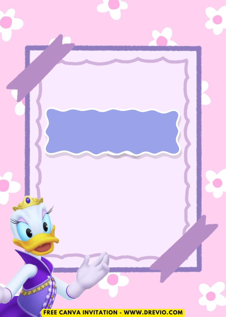 Free and Editable Daisy Floral Disney Daisy Duck Birthday Invitation Templates Made in Canva. Customize Online for free