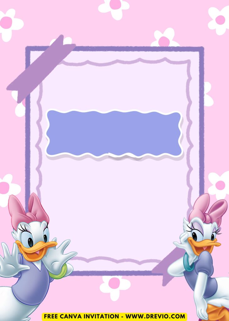 Free and Editable Adorable Disney Daisy Duck Birthday Invitation Templates Made in Canva. Customize Online for free