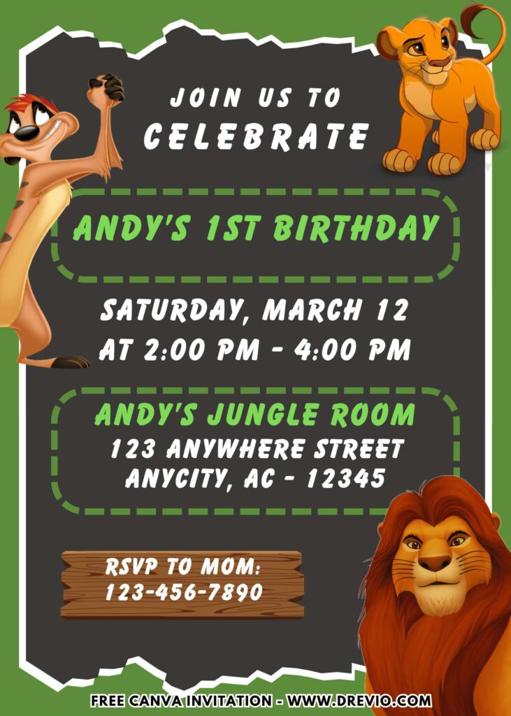 Free and Editable Roaring Lion King Birthday Invitation Templates Made in Canva. Customize Online for free