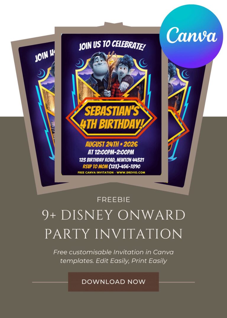 Free and Editable Epic Disney Onward Birthday Invitation Templates Made in Canva. Customize Online for free