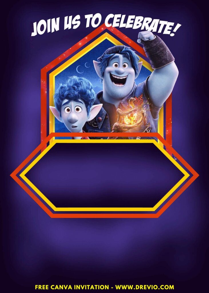 Free and Editable Ian and Barley Disney Onward Birthday Invitation Templates Made in Canva. Customize Online for free