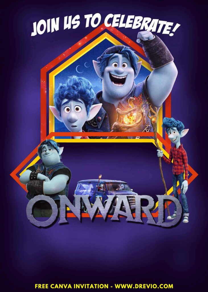 Free and Editable Awesome Disney Onward Birthday Invitation Templates Made in Canva. Customize Online for free