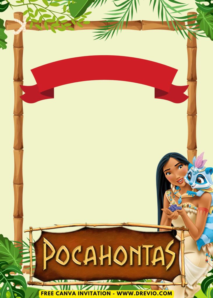Free and Editable Adorable Disney Pocahontas Birthday Invitation Templates Made in Canva. Customize Online for free