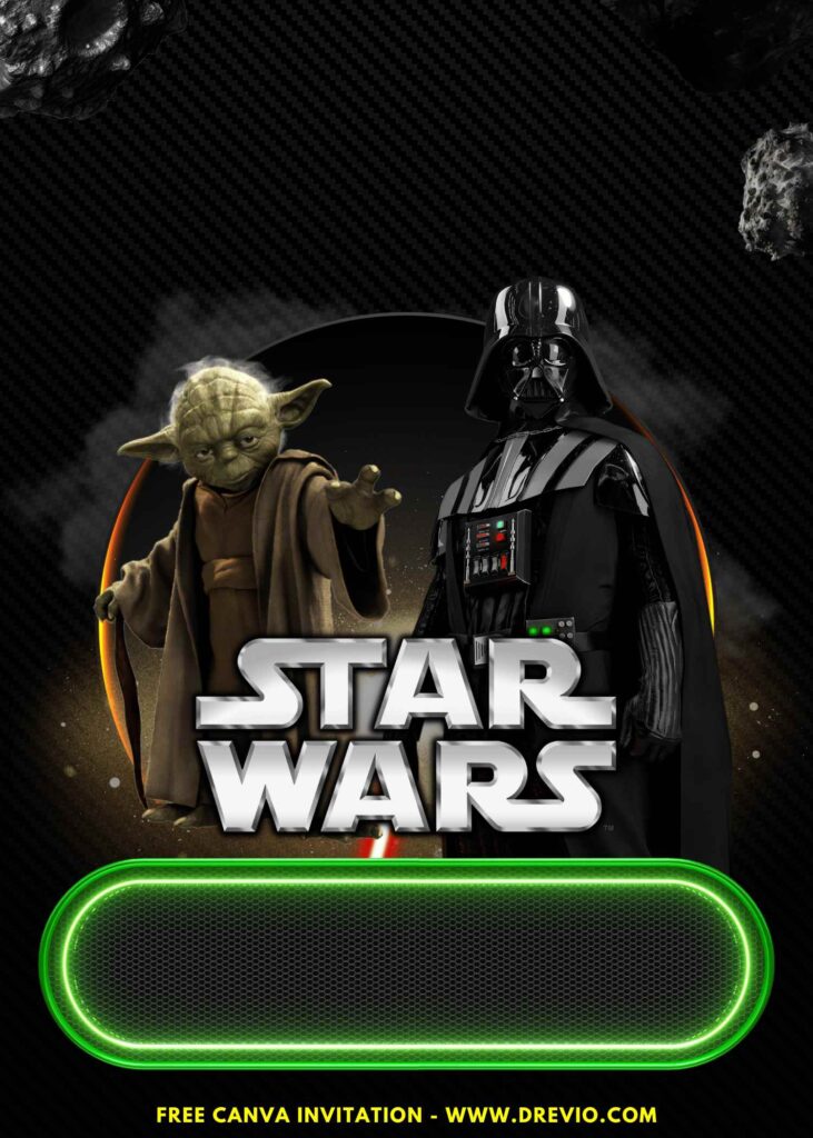 Free and Editable Star Wars Darth Vader Galaxy Kids Birthday Invitation Templates Made in Canva. Customize Online for free