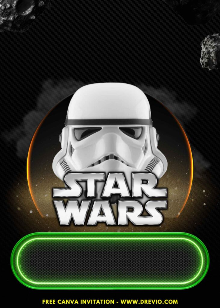 Free and Editable Star Wars Stormtrooper Mask  Galaxy Birthday Invitation Templates Made in Canva. Customize Online for free