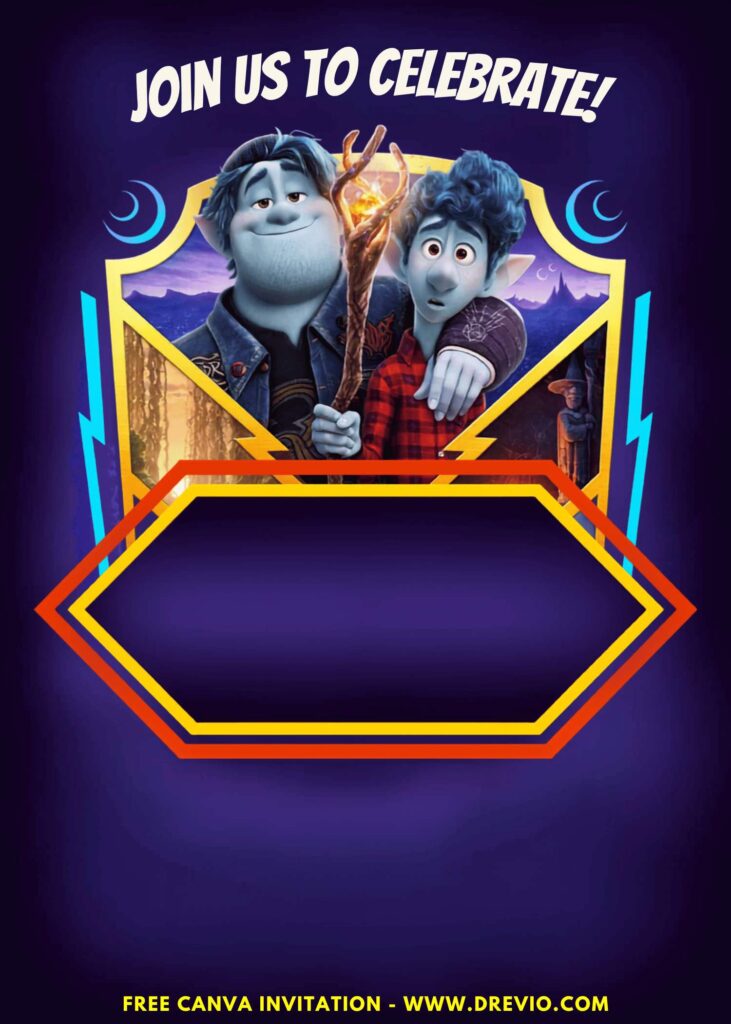 Free and Editable Disney Onward Ian and Barley Lightfoot Birthday Invitation Templates Made in Canva. Customize Online for free