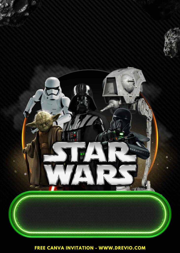 Free and Editable Star Wars Darth Vader and Yoda Birthday Invitation Templates Made in Canva. Customize Online for free