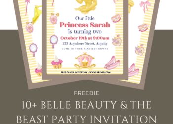 Free and Editable Princess Belle Birthday Invitation Templates Made in Canva. Customize Online for free
