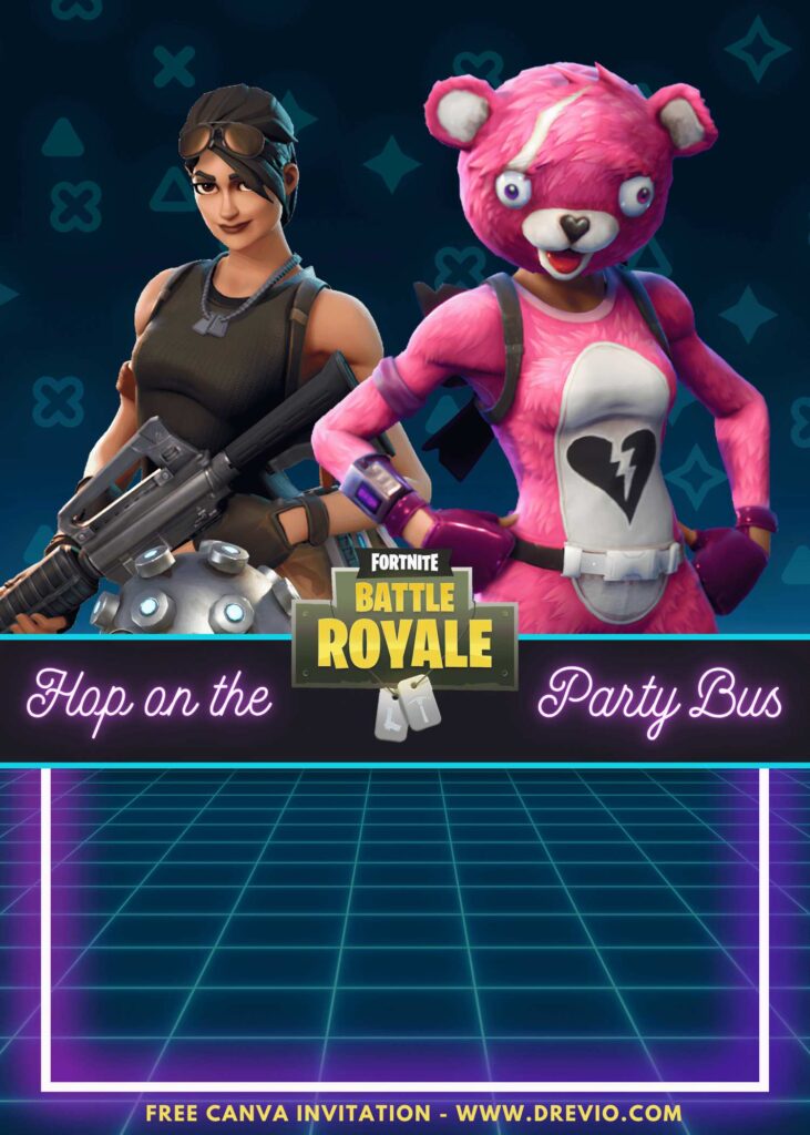 Free and Editable Fortnite Player Bunny Birthday Invitation Templates Made in Canva. Customize Online for free