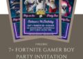 Free and Editable Awesome Fortnite Player Birthday Invitation Templates Made in Canva. Customize Online for free