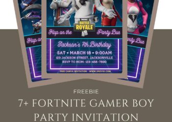 Free and Editable Awesome Fortnite Player Birthday Invitation Templates Made in Canva. Customize Online for free
