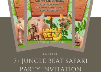 Free and Editable Adorable Jungle Beat Birthday Invitation Templates Made in Canva. Customize Online for free